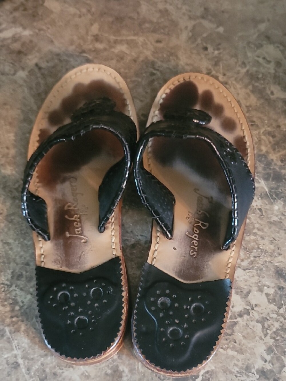 Jack Rogers Black Leather Sandals    Flats Size 9 Women Firm - Picture 3 of 8